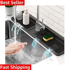 24'' Longer Faucet Mat for Kitchen Sink Splash Guard 7  Slope Fast Self-drain...