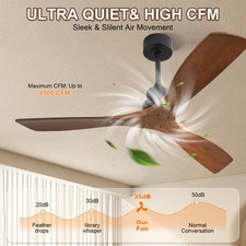 52in Solid Wood Ceiling Fan No Light W/ Remote Control Reversible DC Motor Timer