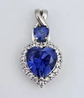Vintage Sterling Silver Blue Sapphire CZ Double Heart Halo Pendant PAJ 925