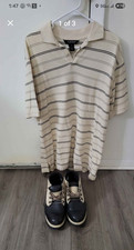 Slates Men s M Beige/Black Striped Short Slee...