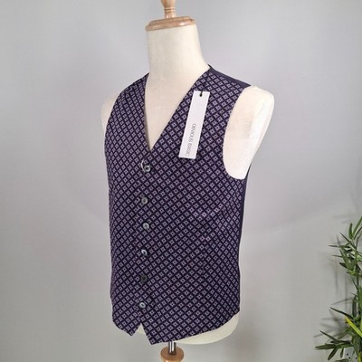 Obvious Basic Waistcoat Mens 36R Blue Geometric Lined Vest BNWT