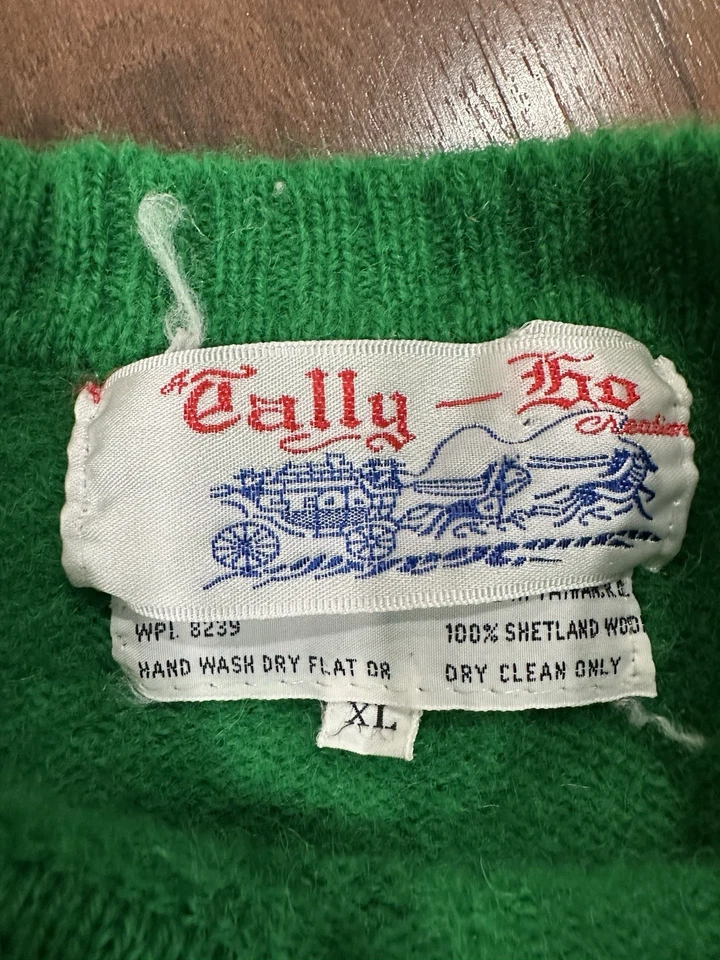 Vintage Tally Ho 100% Shetland Wool crewneck sweater Green color XL - Image 2 of 4