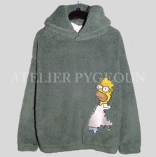 NWT H&M Kid's Homer Simpson Meme Embroidered-detail Teddy Fleece Hoodie Green 20