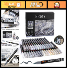 32 Colors Acrylic Paint Markers - Brush Tip Water-Based Pens for Rock, Wood, Cer