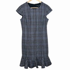 Banana Republic Plaid Career Dress Womens 6 Ruffled Sheath Office Academia Work