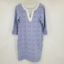 Tommy Bahama IslandZone Womens Blue White Geometric Tile Split Neck Dress Small