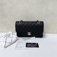 Chanel Classic Flap Small Black Caviar Leather Gold Hardware Chain Shoulder Bag