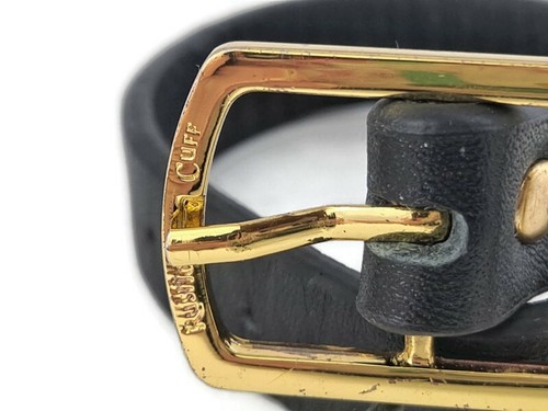 BRACCIALE BRACCIALE RUSTICO vintage NERO PELLE MORBIDA fibbia metallo oro dimensioni - Foto 7 di 11