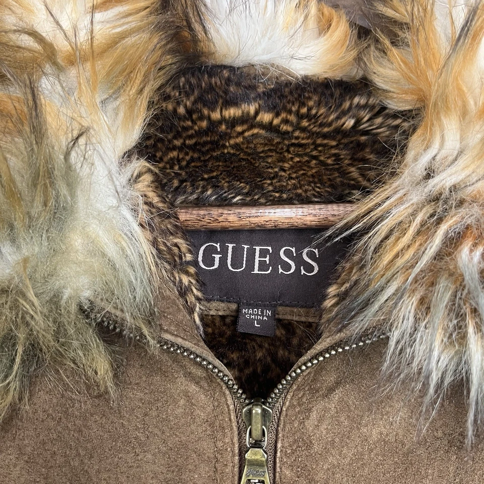 Chaqueta de gamuza GUESS de piel sintética y cuero genuino grande/marrón cremallera completa Y2K de colección Foto 2 de 4
