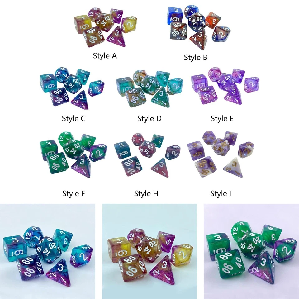 MARKENLOS 7x Fantasy Würfel Set, , Glatte Luminary, Verschiedene Gravierte Spielwürfel,