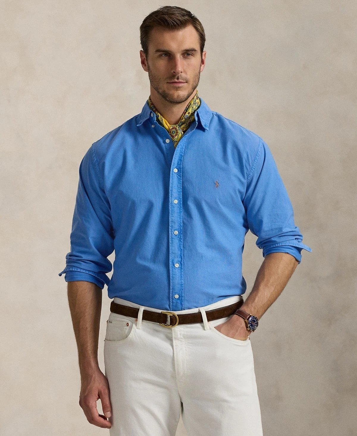 Polo Ralph Lauren Mens Big Tall Garment-Dyed Blue Orbit Shirt