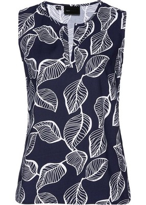 Blusentop Gr 40 Dunkelblau Weiß Allover Bedruckt Damenbluse Top Shirt Tunika Neu