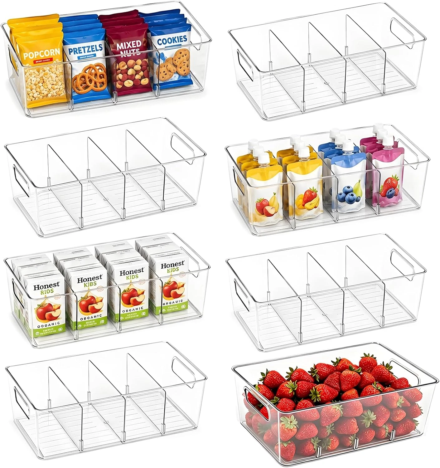 8 Pack Pantry Organizers and Storage, Food Storage Containers with 3 Removable D