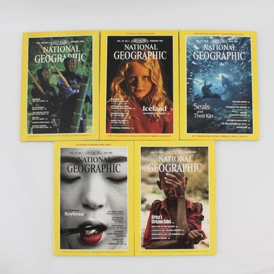 Set Aus 5 Vintage National Geographic Magazin-Ausgaben 1980 1987