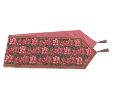 Christmas Table Runner Poinsettias Red Green Burgundy Tassel 70" Long Holiday