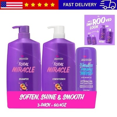 Aussie Total Miracle Hair Care Bundle: Shampoo Conditioner and 3 Minute Deep