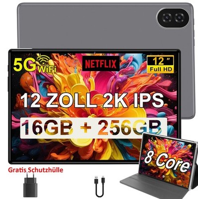 2025 Neueste Android 15 Tablet 16GB RAM 256/128GB ROM HD 12 Zoll Tablet 5MP+13MP