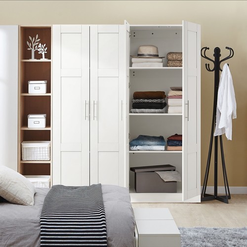 Oikiture Wardrobe Clothes Storage Cabinet Large Cupboard 2 Doors 4 Shelves White - Picture 2 of 10