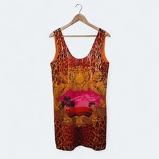 VERSACE FOR H&M Sparkly Sequinned Orange Leopard Tropic Print Mini Dress Size 40
