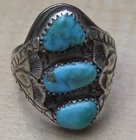 VINTAGE ZUNI CAST SILVER TURQUOISE MENS RING SIGNED H IULE (HORACE) SIZE 10 1/2