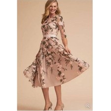 Anthropologie × BHLDN Linden Dress Size 4, Pink Floral Embroidery
