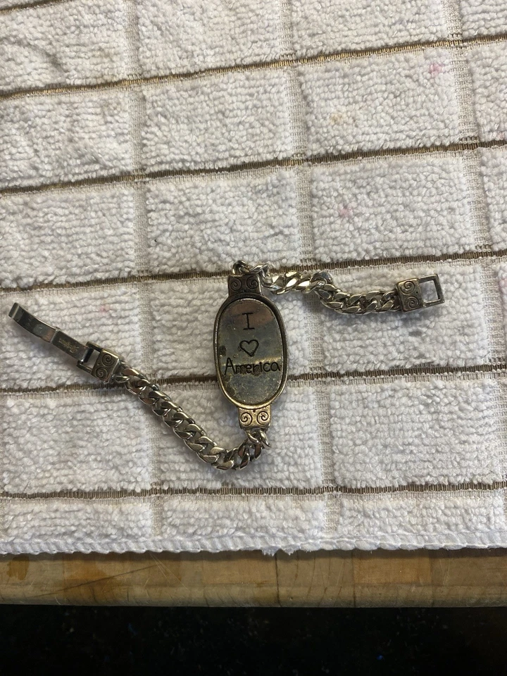 Vintage Brighton I Love America Flag Bracelet Red White Blue Crystals USA - Image 3 of 3