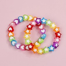 Heart Star Beaded Bracelet Girls Colorful Adjustable Elastic Handmade Jewelry