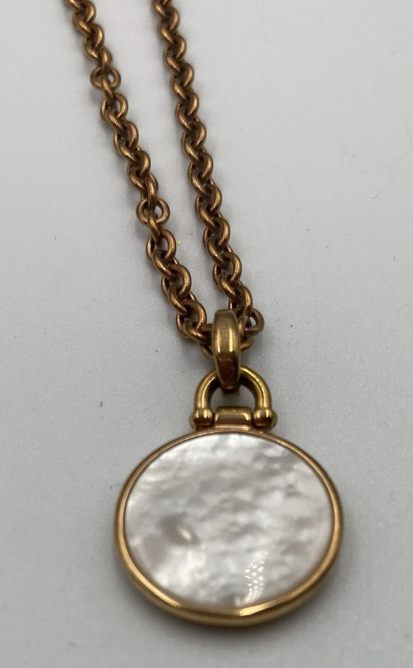 Fossil White Mother-of-Pearl Necklace Copper Tone Chain Minimalist - Image 2 of 4