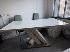 Sorrento Rectangular White High Gloss Dining Table + 4 Silver (Amazon) Chairs