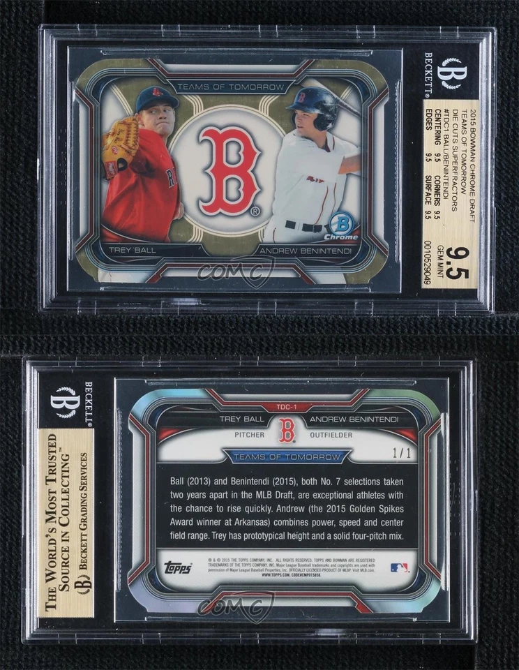 2015 Bowman Draft Superfractor 1/1 Trey Ball Andrew Benintendi BGS 9.5 3fe - Image 3 of 3