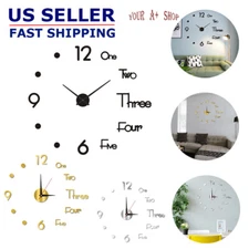 3D DIY Large Wall Clock Mirror Surface Modern Sticker Office Home Shop Art Decor
