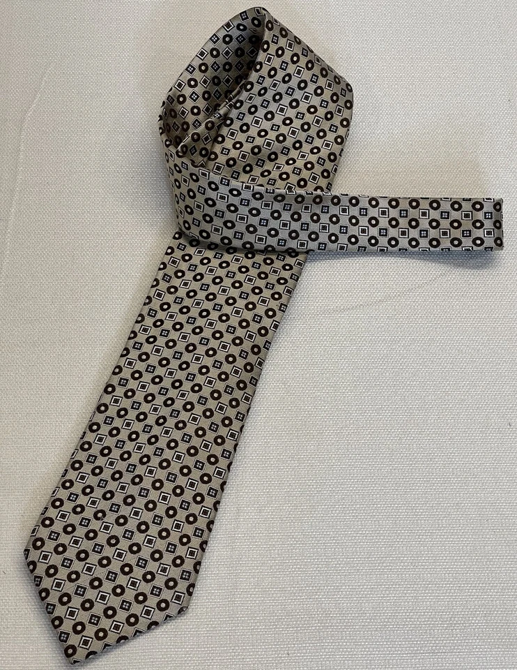 Corbata de cuello Ermenegildo Zegna XXXXX para hombre marrón/crema punteada a cuadros 100 % seda NUEVA $195 Foto 2 de 4