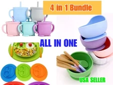 All in 1 Silicone Baby Bowl Silicone Baby Plate Baby Cup With Straw Bundle Must 
