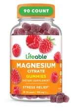 Lifeable Magnesium Citrate - Great Tasting Raspberry Flavor Gummy - 90 Count