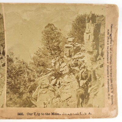 Ben Kilburn Horseback Tour Stereoview c1890 Ouray Silver Mine Colorado A2199