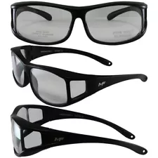 MotoFrame Sideshow Safety Sunglasses Fit Over Rx Glasses Black Frame Clear Lens