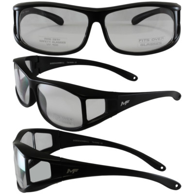 MotoFrame Sideshow Safety Sunglasses Fit Over Rx Glasses Black