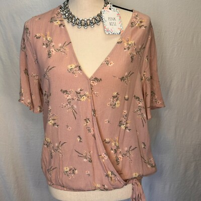 Pink Rose Womens Blouse Womens Size L