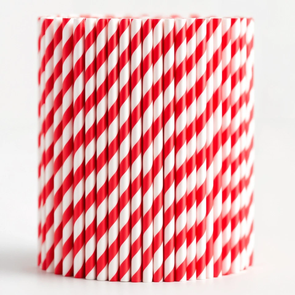 Retro Paper Drinking Straws Disposable Vintage Stripe Christmas Birthday Party