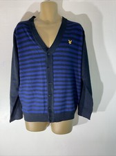 Mens Lyle  Scott Medium Black blue Stripe Thin Knit Long Sleeve Casual Cardigan