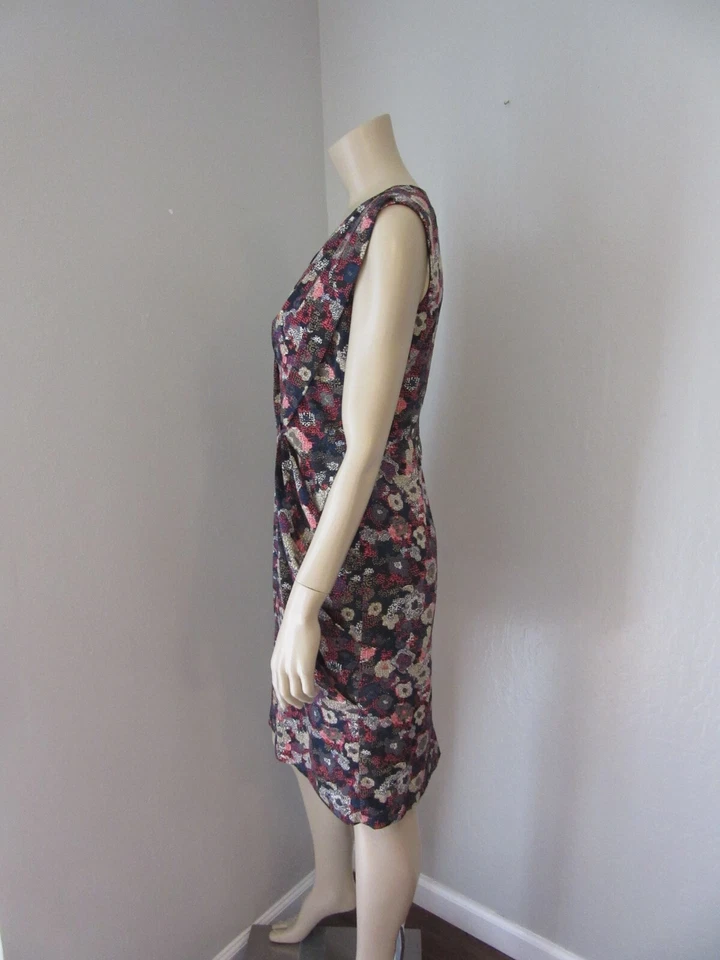 Vestido EVA FRANCO Multicolor Floral Amapolas Acanalado 6 Vintage Manga Corta BR51 Foto 3 de 4