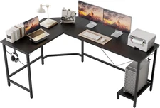 Modern L-Shaped Computer Desk, 66" Corner Home Office Desk with Storage Shelves,