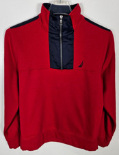 Nautica Men's Size Medium Red Blue Pullover Sweatshirt Long Sleeve 1/4 Zip Neck