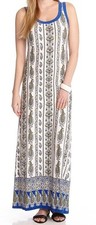 Karen Kane 2L16161 Blue-Multi Las Palmas Paisley Stretch Jersey Maxi Dress -$138
