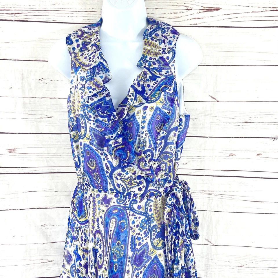 Lauren Ralph Lauren Wrap Dress Womens 10 Blue 100% Silk Paisley Runs Small NWOT - Image 2 of 4