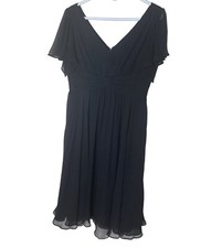 Suzi Chin Maggy Boutique Silk Chiffon Midi Dress 10 Black Ruched Cocktail Party