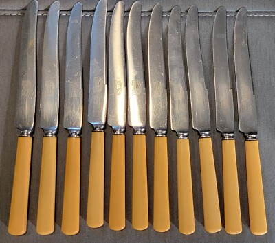 Lamson & Goodnow Set of 11 Knives Celluloid Handle Antique 1930s Cutlery
