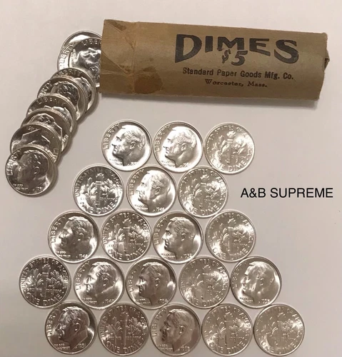 (20) Roosevelt Dimes From OBW Roll Estate 1946-1964 CH-GEM Bu Unc 90% Silver