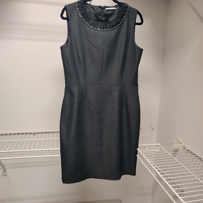 Tahari Little Black Dress Sleeveless Sheath Career Office Work Wear Embellished