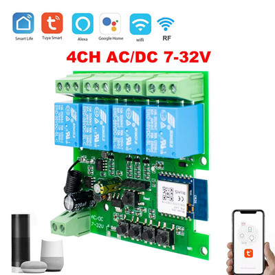 4CH Tuya Wifi Smart Switch AC 220V 85-250V 7-32V 10A Relay Intelligent Automatio